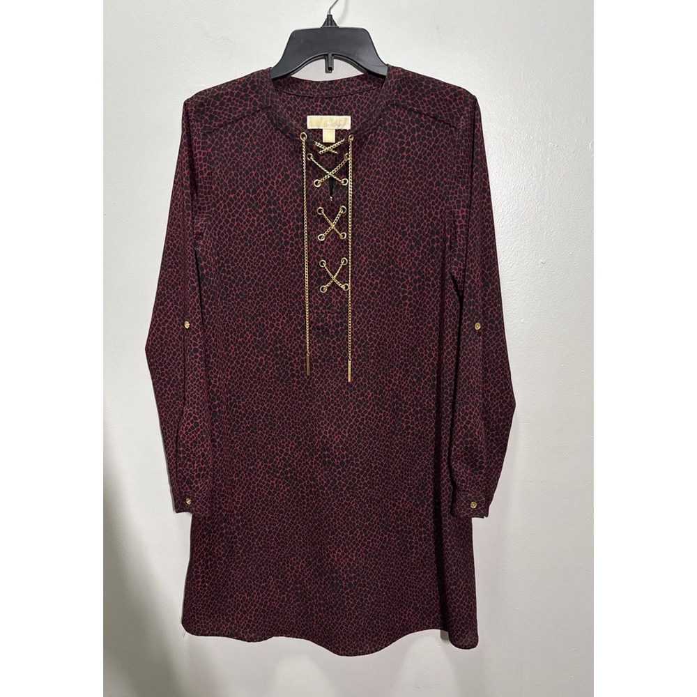 Michael Kors Dress M Red+Black Animal Print Gold Chain Details‎ Lined